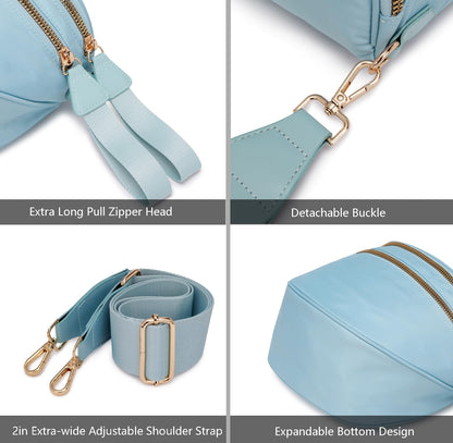 Pure Colour Crossbody Bum Bags for Women Spacious Checkered Cross body Bag Nylon Trendy Fanny Pack for Travel