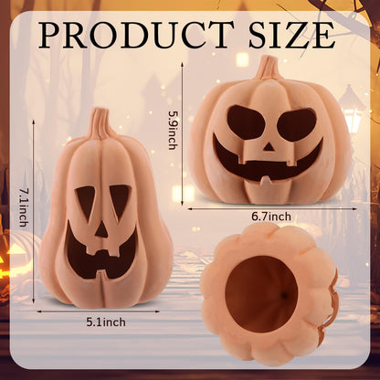 Tioncy 2 Pack Fall Decor Halloween Decorations Terracotta Pumpkin Decoration Handmade Clay Pumpkin Jack-o-Lantern Halloween Tealight Holder Rustic Farmhouse Fall Home Decor for Table(Orange)