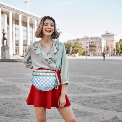 Pure Colour Crossbody Bum Bags for Women Spacious Checkered Cross body Bag Nylon Trendy Fanny Pack for Travel