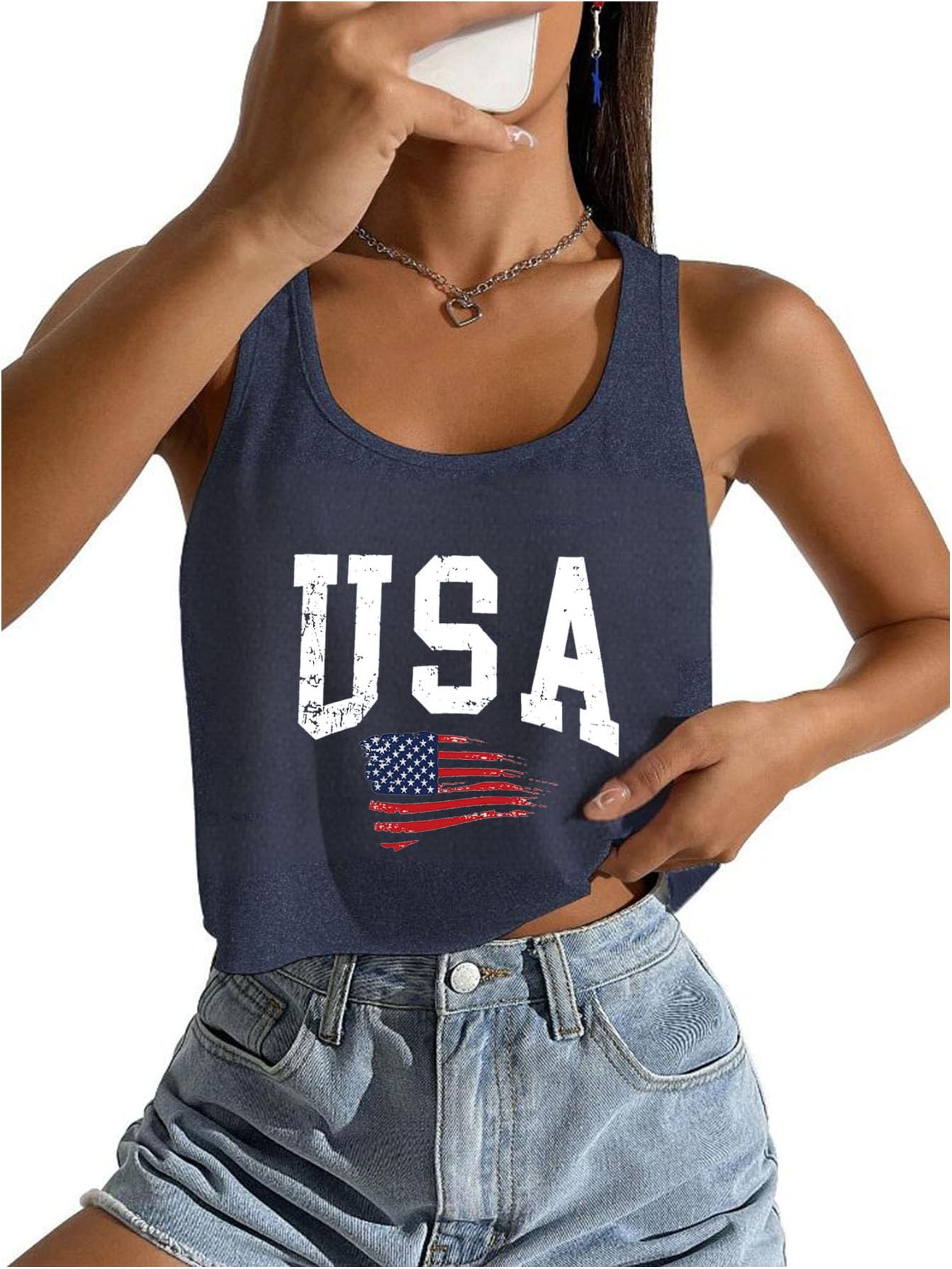 4th of July Crop Tops for Women Funny American Flag Shirts Tank Tops Outfits