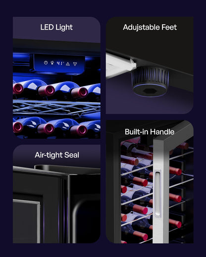 Icyglee 25 Bottle Compressor Wine Cooler Refrigerator, Freestanding Wine Cellar with 41-64°F Adjust Temp & Double-layer Glass Door for Red and White, Wine Cooler for Home Bar, Black