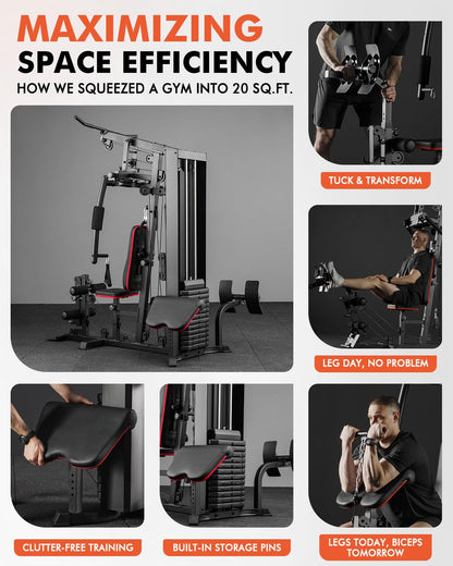 Mikolo Home Gym, Workout Station with 150LBS Weight Stack, Multifunctional Home Gym Equipment, Exercise Equipment for Full Body Strength Training
