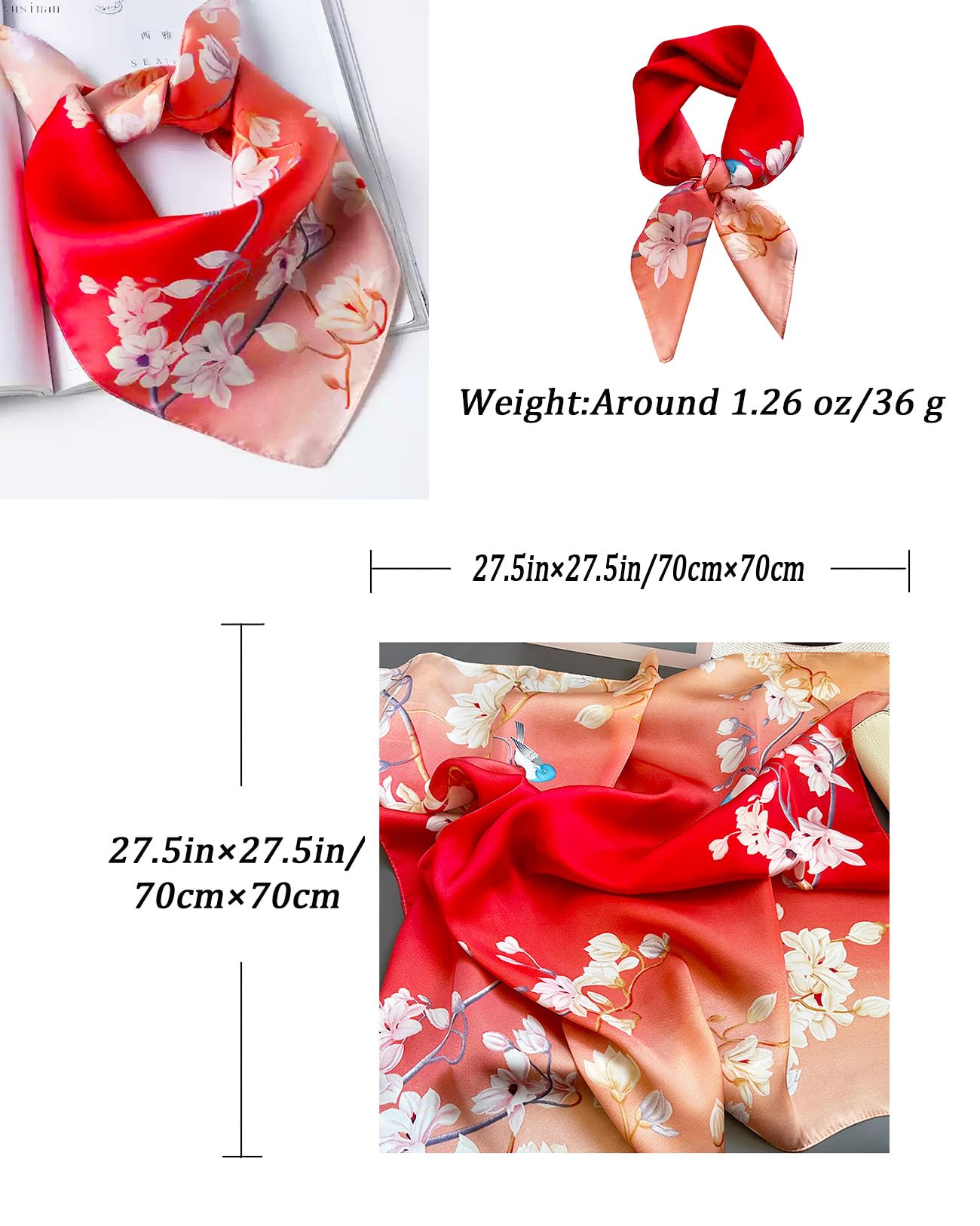 Saiusloa Neck Scarf For Womens Silky Head Scarves Hair Bandanas Square Scarf Fashion Accessories lightweight