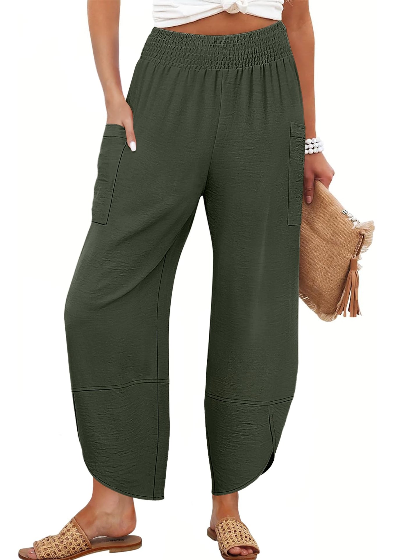 ANRABESS Womens Wide Leg Palazzo Capri Pants 2026 Summer Casual High Waisted Barrel Lounge Flowy Cropped Beach Work Trousers