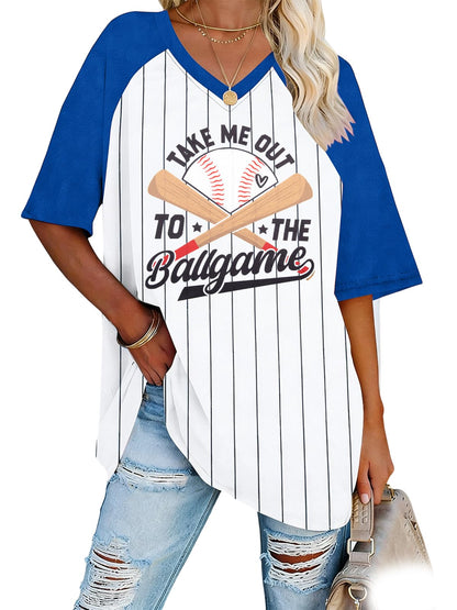 Baseball Mom Shirts for Women V Neck Baseball Stripe Outfits