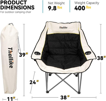 Oversized Camping Chair for Adults – Heavy Duty Folding Chair with Cup Holders, Storage Pocket & Carry Bag – Outdoor Padded Camp Chair for Camping, Backyard, Fishing & Sports – Supports 400lbs