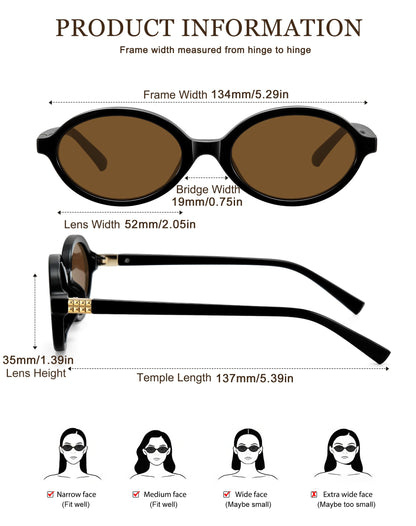 WOWSUN Retro Oval Sunglasses for Women,Slim 90s Vintage Fashion Shades