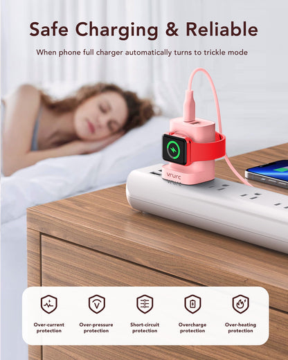 VRURC Fast Charger for Apple Watch, Built-in Wireless Magnetic Charging Station for iWatch SE/11/10/9/8/7/6/5/4, PD 20W USB C Charging Block, Foldable Wall Charger for iPhone 17/16/15/14/13-White