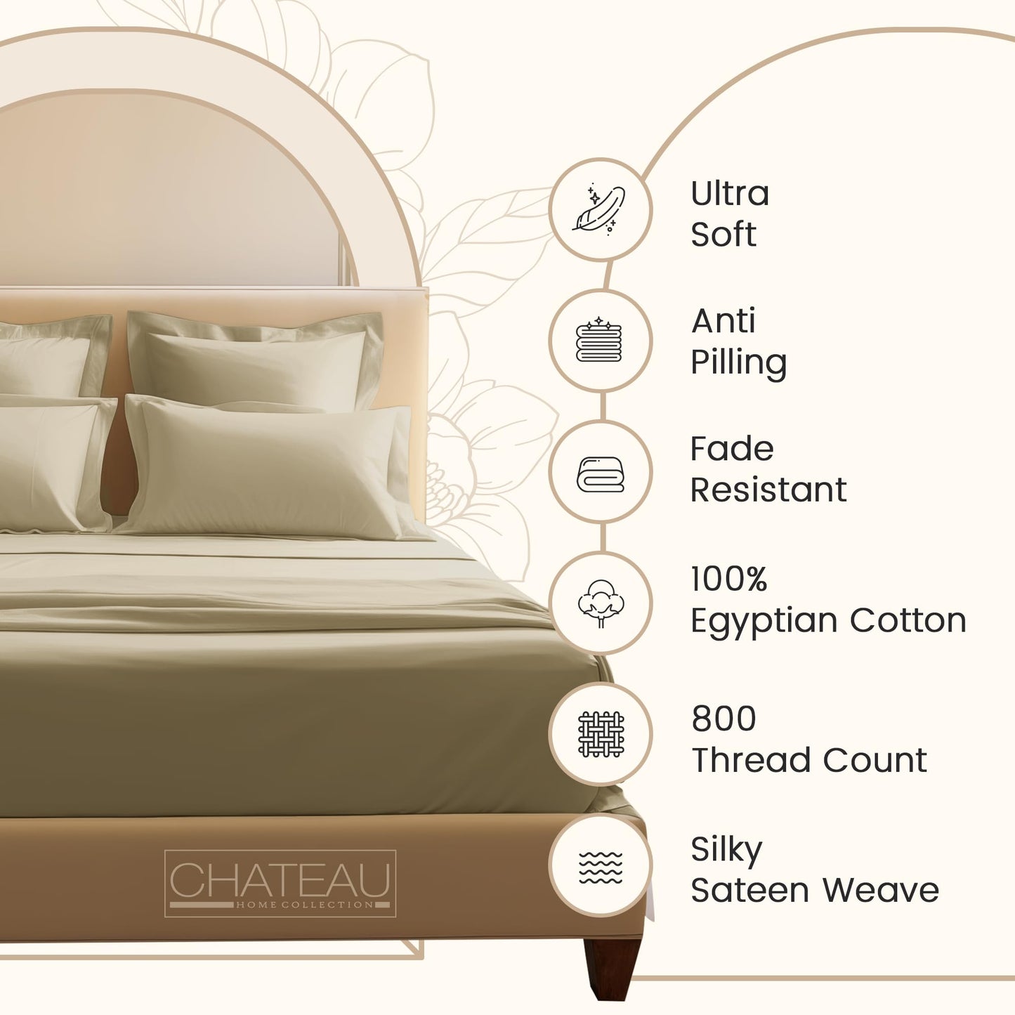 100% Egyptian Cotton Sheets King Size Sheets Set with Fully Elasticated 15" Deep Fitted Sheet & Pillowcase Sets, 800TC Sateen Weave Hotel Collection King Sheet Set, Soft Luxury White Bedding