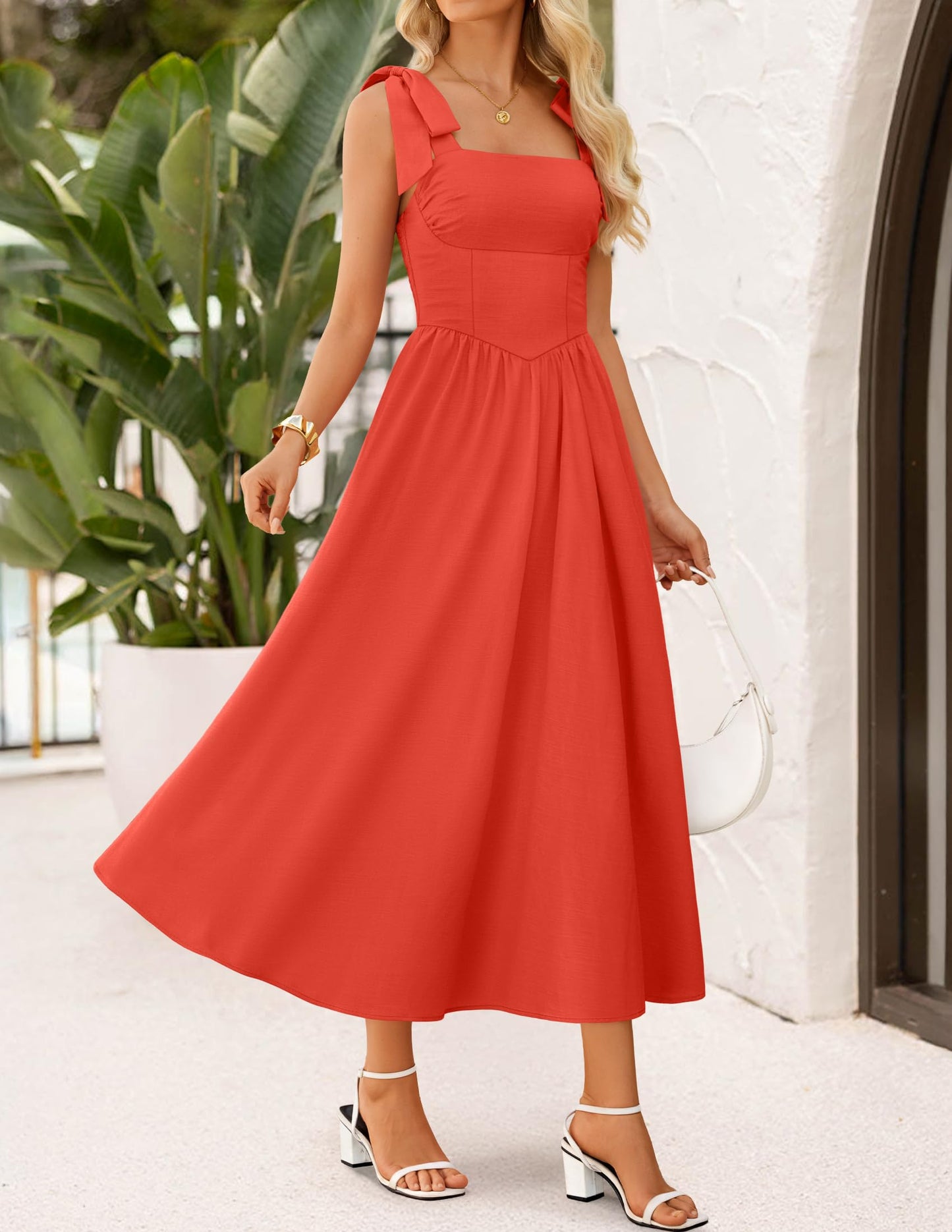 ZESICA Women's Summer Tie Shoulder Wedding Guest Maxi Dress