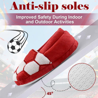 Little Kids Big Boys Warm Slippers with Soft Memory Foam Slip-on Indoor Football Slippers