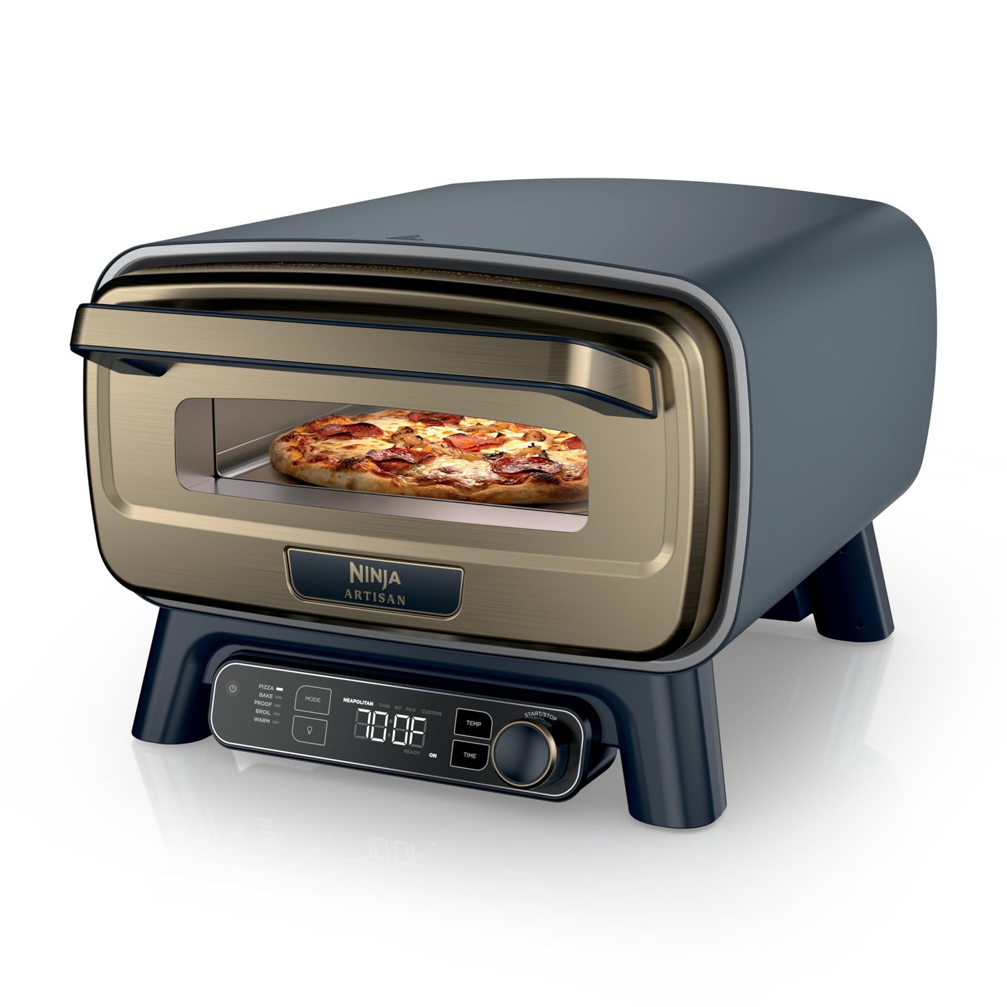Ninja Artisan Electric Outdoor Pizza Oven with Stone | 12-inch Pizza in 3-minutes | 700F Max Temp | 5-in-1 Functionality – Pizza, Bake, Broil, Proof & Warm | Makes Full Meals | Gray | MO201