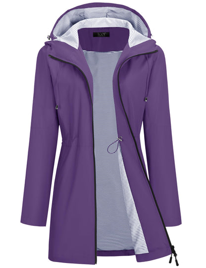 TCOT Rain Jacket Women Lined Raincoats Waterproof Hooded Long Trench Coat