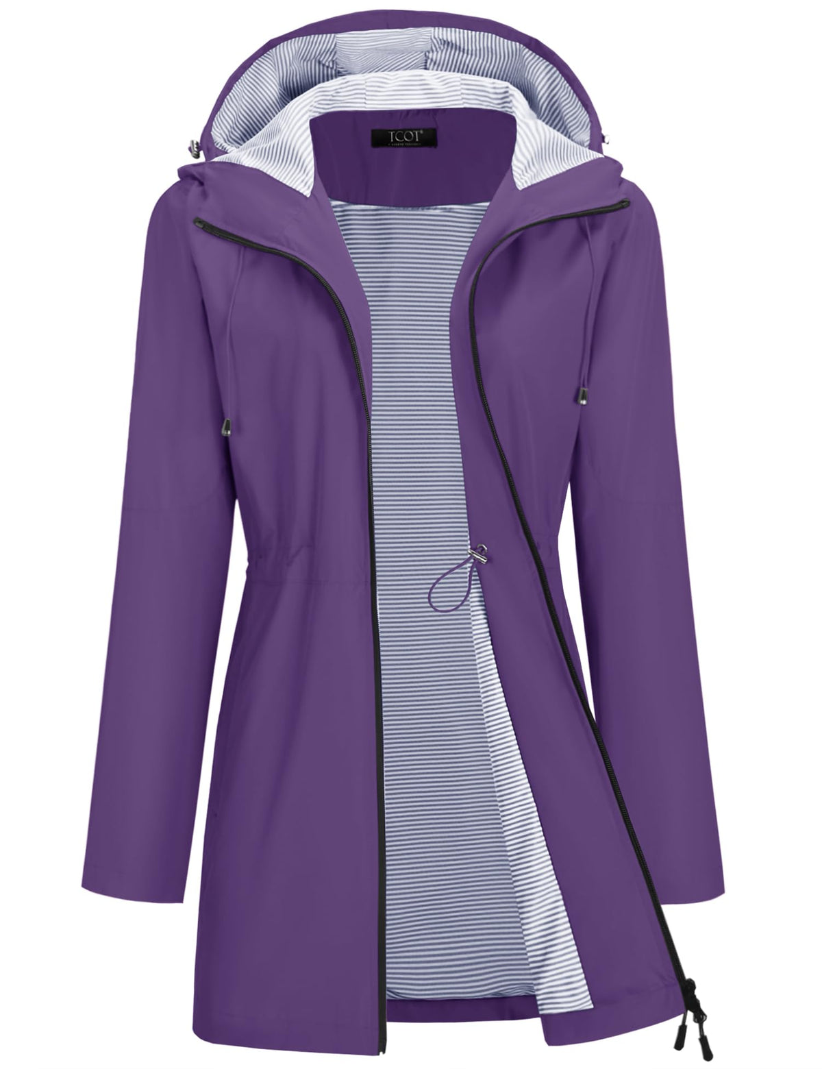 TCOT Rain Jacket Women Lined Raincoats Waterproof Hooded Long Trench Coat