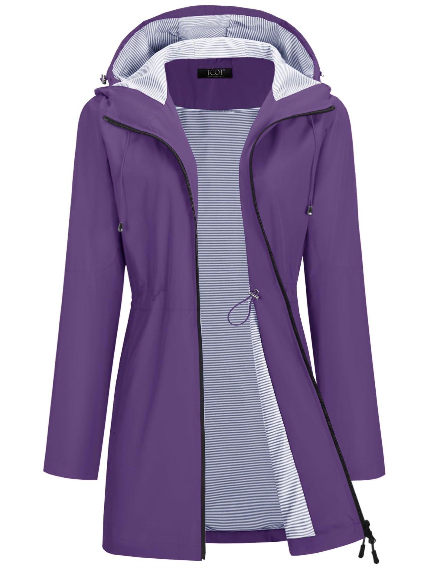 TCOT Rain Jacket Women Lined Raincoats Waterproof Hooded Long Trench Coat