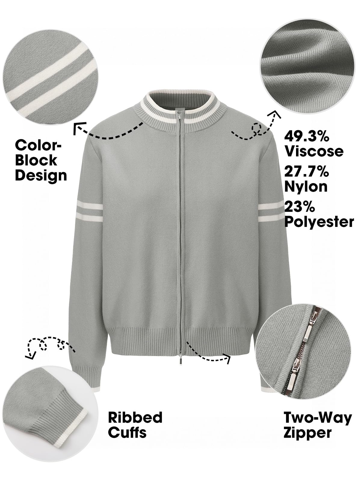 EXLURA Women Long Sleeve Zip Up
