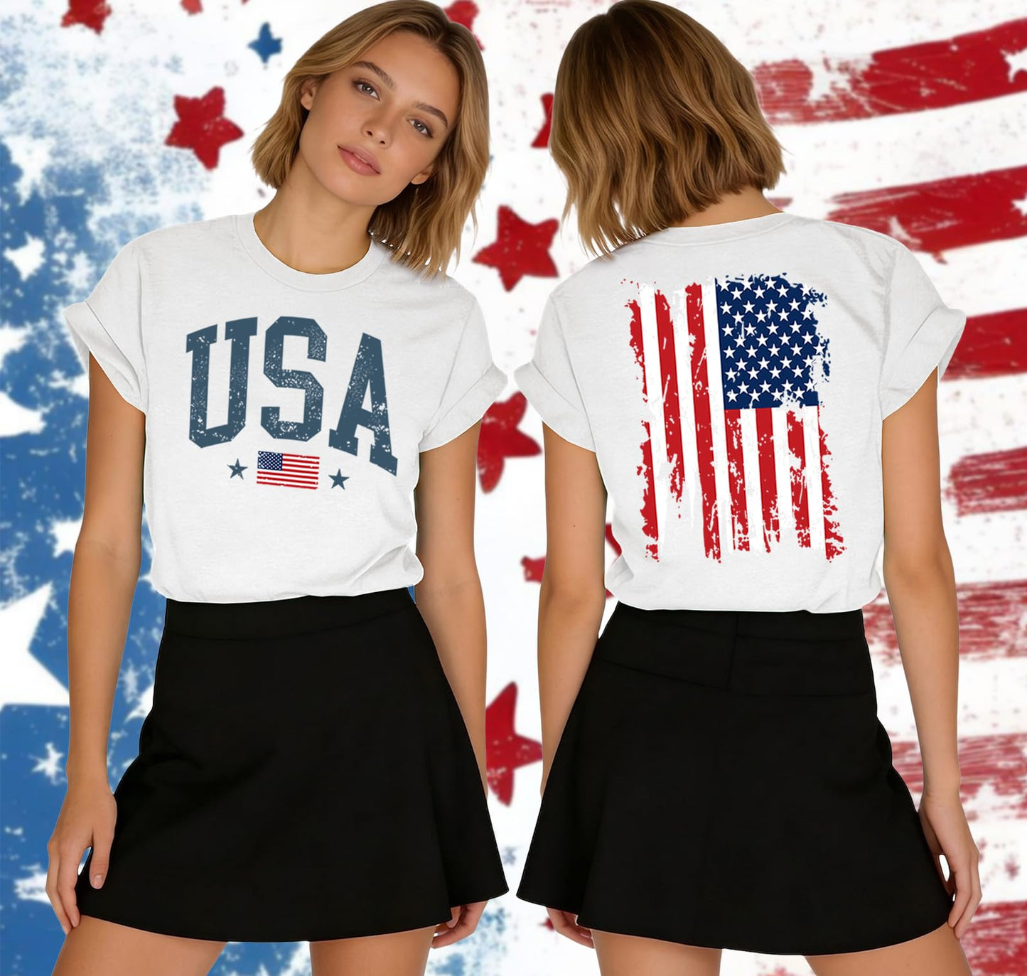 American Flag Shirts for Women 4th of July T-Shirts USA Graphic Tees Casual Blouse Tops