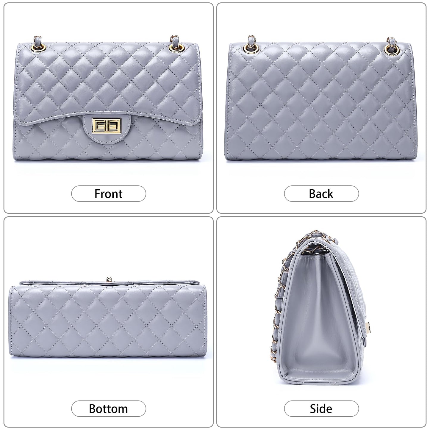 Quilted Leather Crossbody Bags for Women Trendy Ladies Shoulder Purse Satchel HandBag with Chain Strap