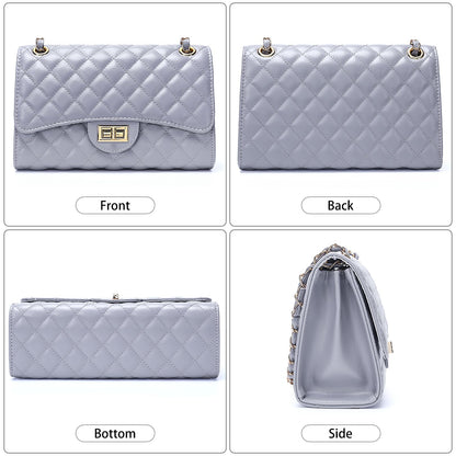 Quilted Leather Crossbody Bags for Women Trendy Ladies Shoulder Purse Satchel HandBag with Chain Strap