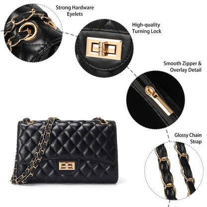 Quilted Leather Crossbody Bags for Women Trendy Ladies Shoulder Purse Satchel HandBag with Chain Strap
