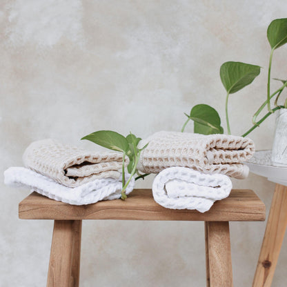 sea me at home Waffle Hand Towel – 100% Turkish Cotton, Quick-Dry, Soft and Absorbent Bathroom Towel (White)