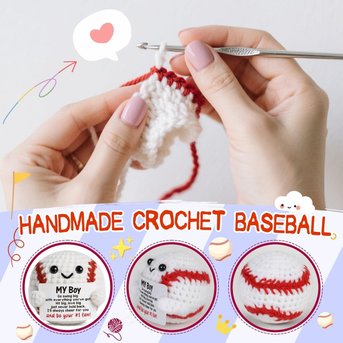 Baseball Gifts for Boys Son Birthday Christmas Positive Crochet Animals