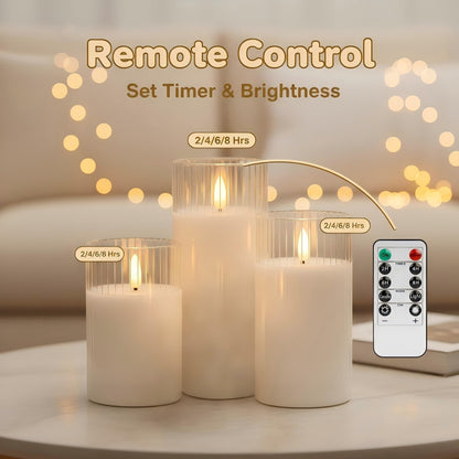 ANGELLOONG Gold Candles for Bathroom Decor, Glass Flameless Candles with Remote, Battery Operated LED Pillar Fake Candles with Timer for Christmas Home Fireplace Mantle Fall Decor