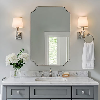 ANDY STAR Unique Rectangle Wall Mirror, 24"x32" Black Mirror, Modern Mirror with Aesthetic Scalloped Edge Design Ideal for Bathroom, Bedroom or Entryway, Thin Frame Deep 1’’