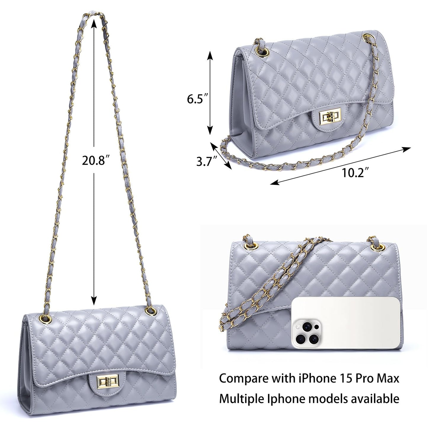 Quilted Leather Crossbody Bags for Women Trendy Ladies Shoulder Purse Satchel HandBag with Chain Strap
