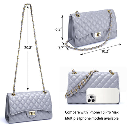 Quilted Leather Crossbody Bags for Women Trendy Ladies Shoulder Purse Satchel HandBag with Chain Strap