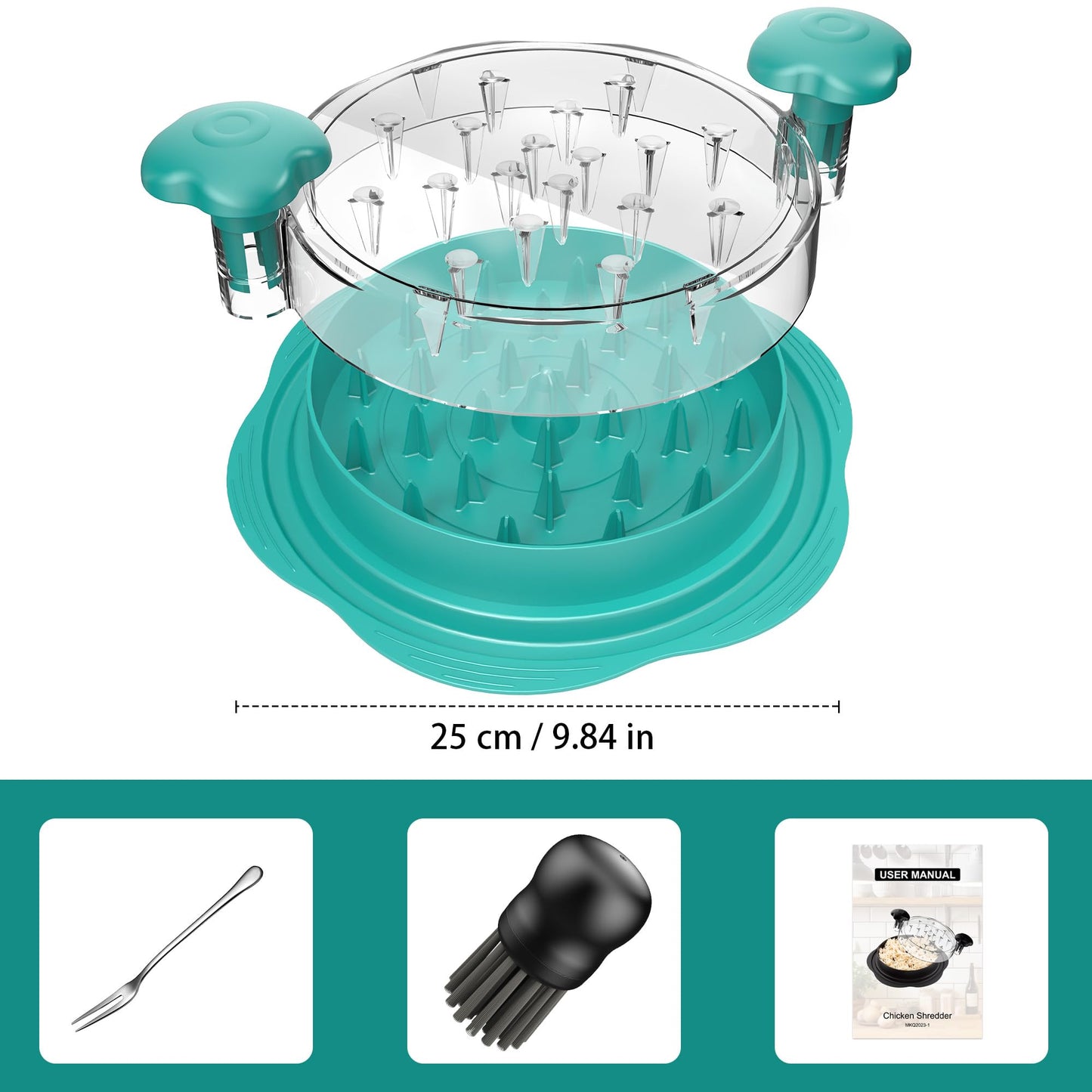 SURETIVIAN Chicken Shredder Tool Twist Large Chicken Breast Shredder with Brush&Fork, Visible Meat Shredder Machine, Anti-Slip Strip, Ergonomic Handle, BPA Free, Pork Beef Chicken(Hot Pink)