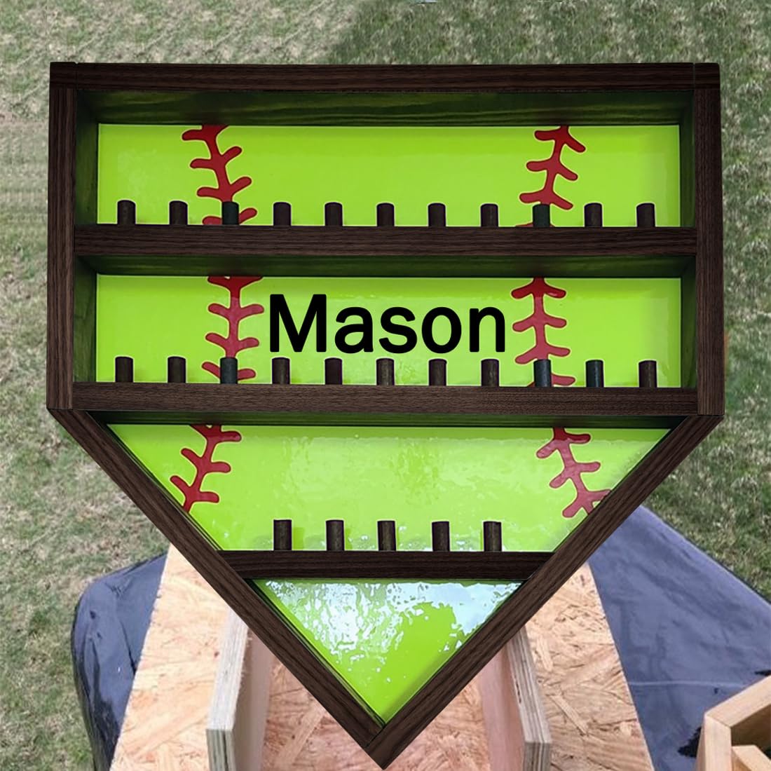 Personalized Wooden Baseball Display Holder - Custom Name Balls, Championship Ring, Wall Mount, Father's Day, Birthday (Black)
