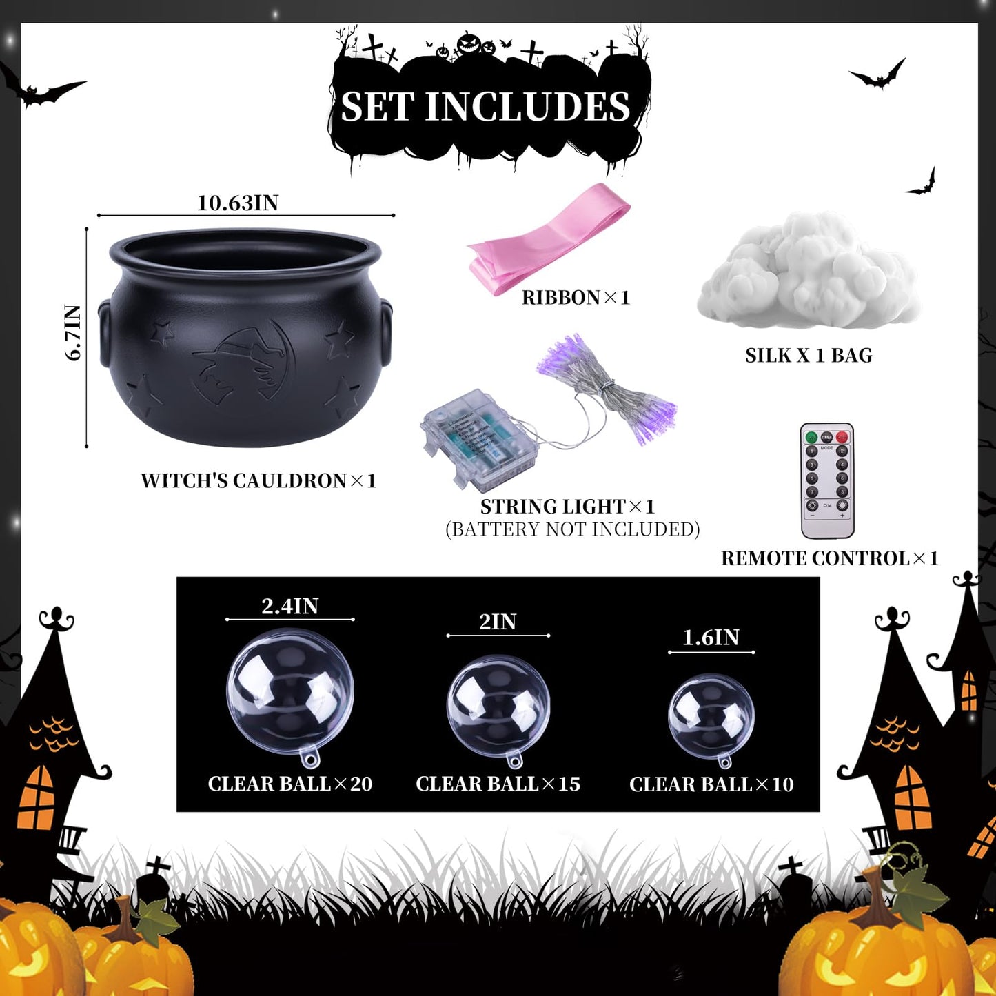 AYGXU Halloween Decorations Indoor,Black Witches Cauldron,Halloween Party Decorations,Plastic Cauldron Pot,Bubble Witch Cauldron DIY Set for Kitchen Table Decor