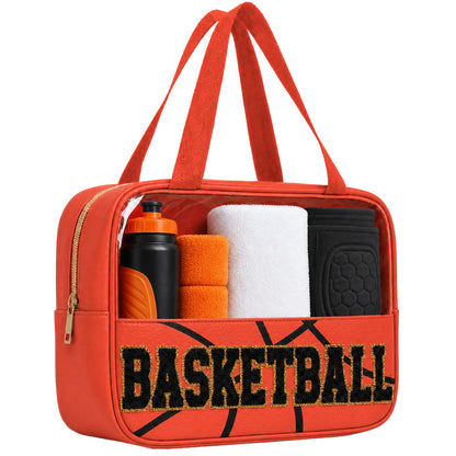 Baseball Mom Essentials Baseball Team Gifts Makeup Cosmetic Bag Clear Chenille Letter Zipper Pouch Stuff Sport Portable Travel Case
