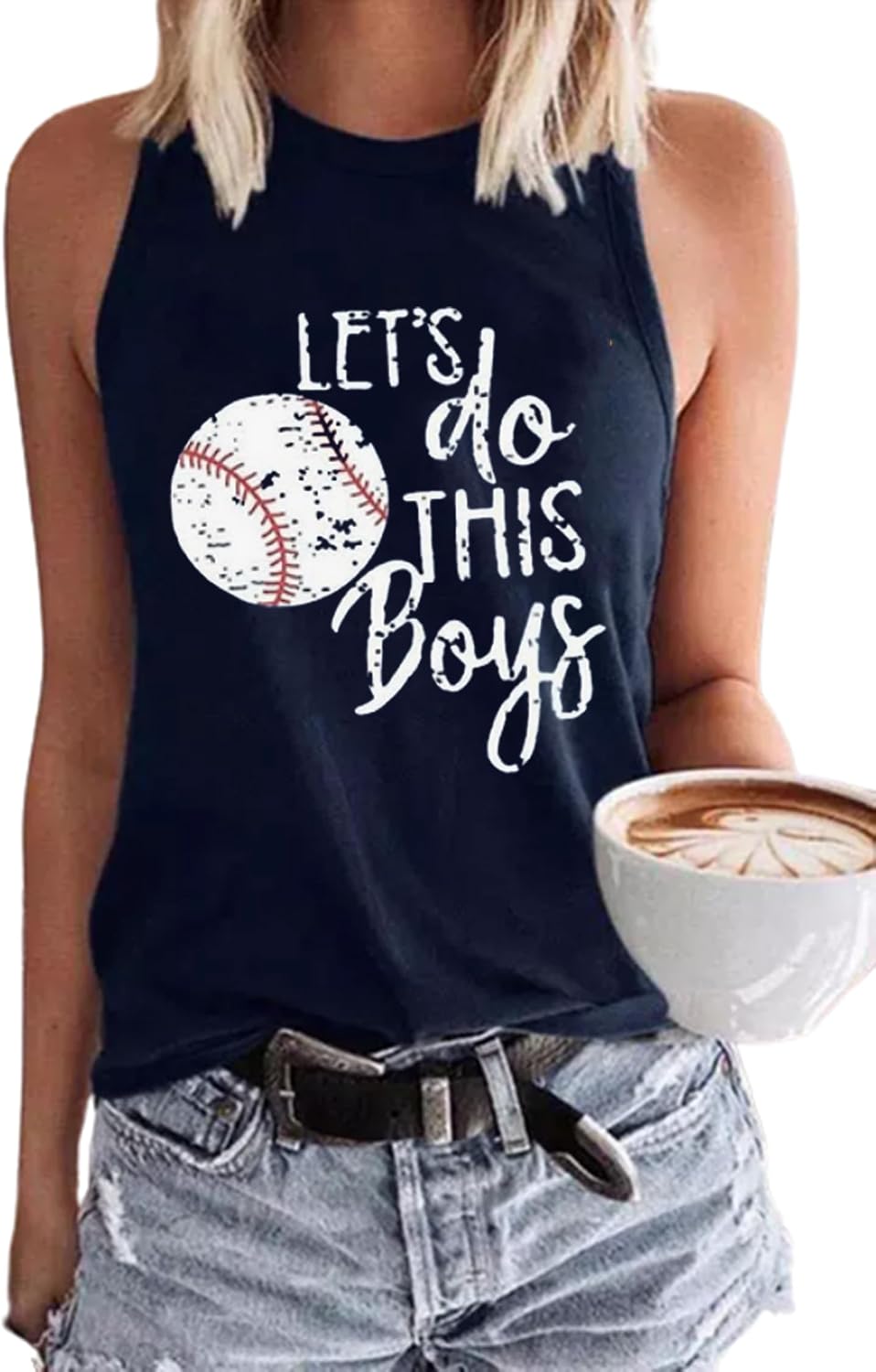 MHTOR Baseball O-Neck Tank Women Print Baseball Tanks Cute Workout Graphic Casual Summer Sleeveless Vest Top
