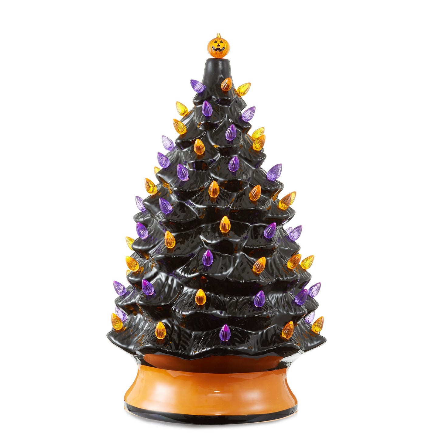 Casafield Hand Painted Ceramic Halloween Tree, 24-Inch Pre-Lit Decoration with 148 Multi-Color Lights, Jack-O-Lantern and Star Toppers