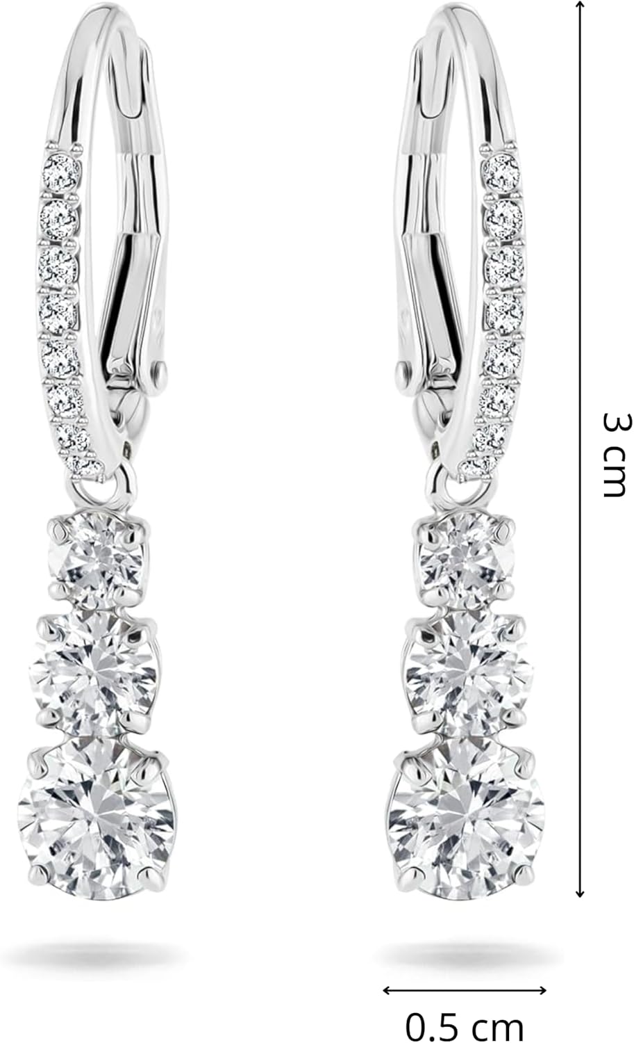 Swarovski Stilla Attract Trilogy Drop Pierced Earrings with White Crystals on a Rhodium Plated Setting with Hinged Closure