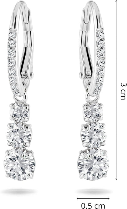 Swarovski Stilla Attract Trilogy Drop Pierced Earrings with White Crystals on a Rhodium Plated Setting with Hinged Closure