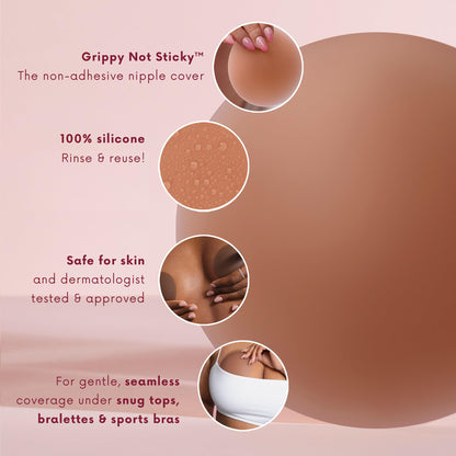 CAKES Body® Grippy Non-Adhesive Silicone Nipple Covers for Women (NO STICKY ADHESIVE) - Reusable, Silicone (Circle)