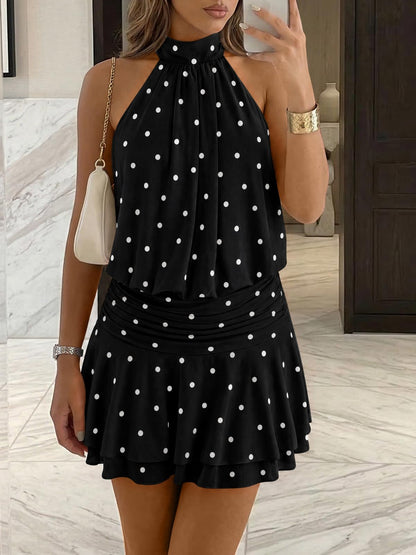 Wenrine Womens Mesh Halter Mini Dress