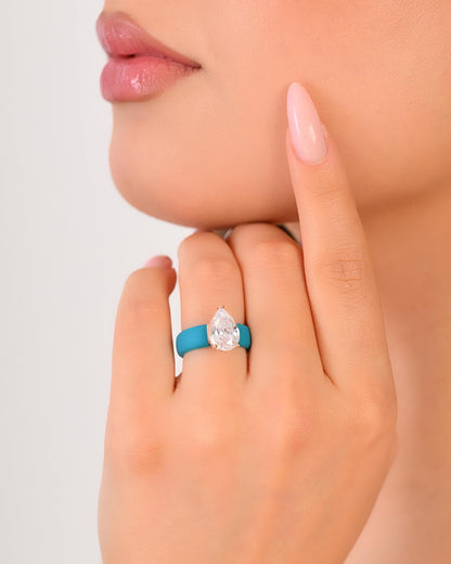 Rinfit Silicone Ring with Stone - Pear Cut Cubic Zirconia Solitaire Engagement Ring for Women - Rubber Wedding Bands - Patent Pending