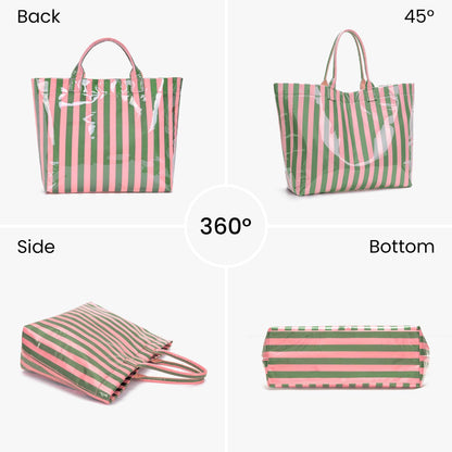 Striped PVC Tote Bag Large Glossy