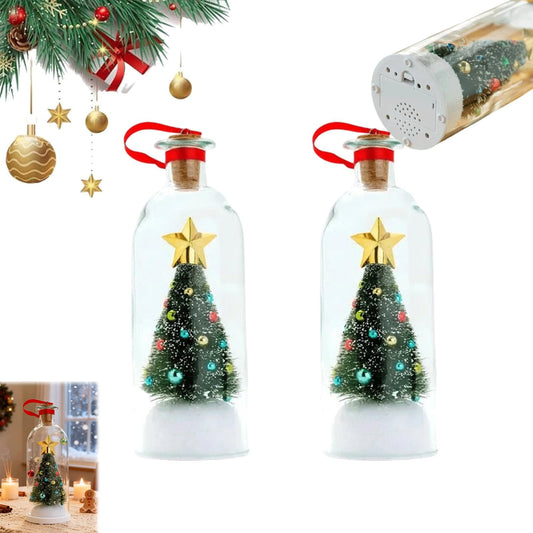 Recordable Christmas Tree Message in a Bottle Ornament, Voice Recording Holiday Keepsake with Playback, Snowy Scene Glass Bottle Decoration for Tree and Home (3, Green)