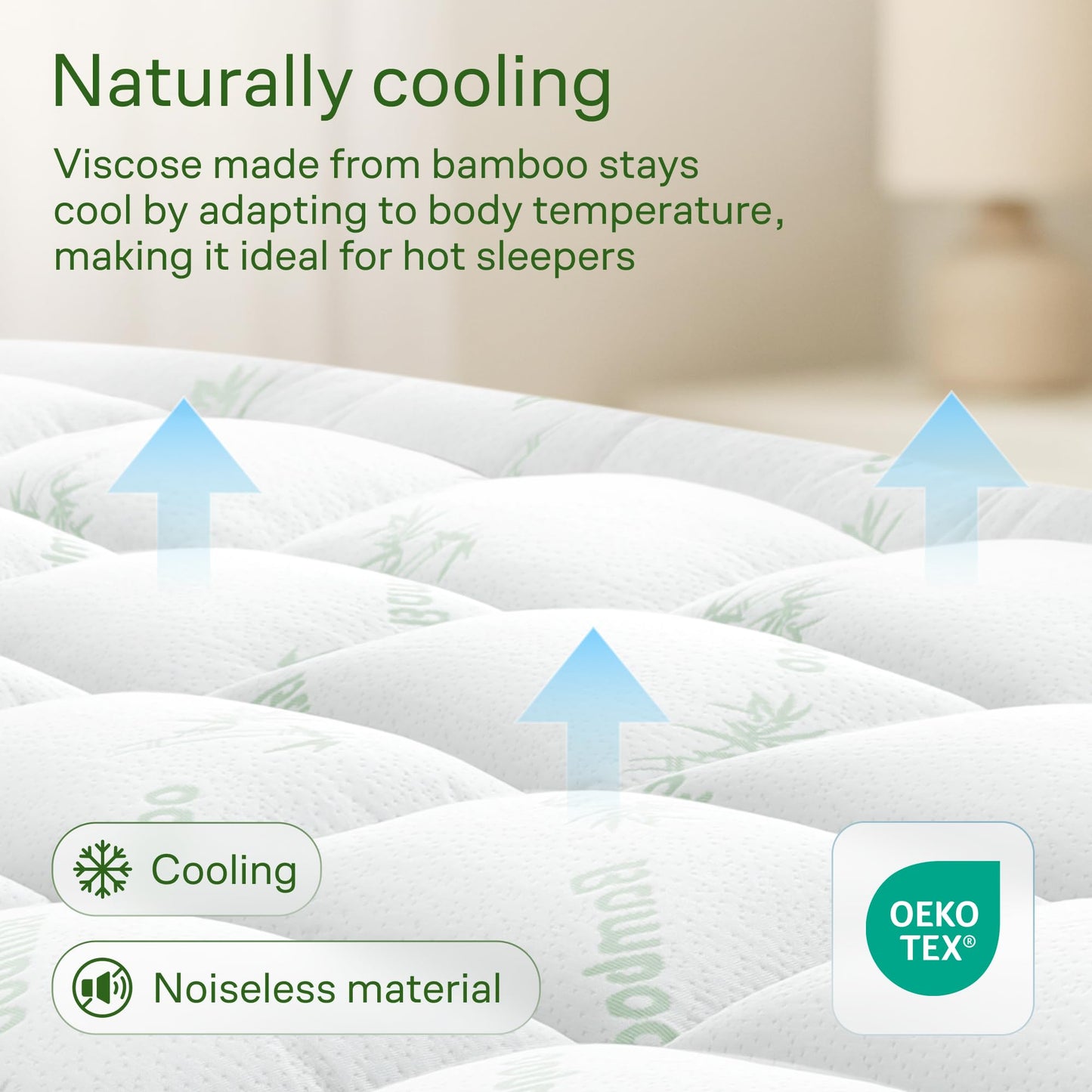 Niagara Sleep Solution Ultra Soft Queen Size Mattress Topper - Rayon Derived from Bamboo Pillow Top Mattress Pad for Back Pain Relief - Naturally Cooling for Hot Sleepers, Green