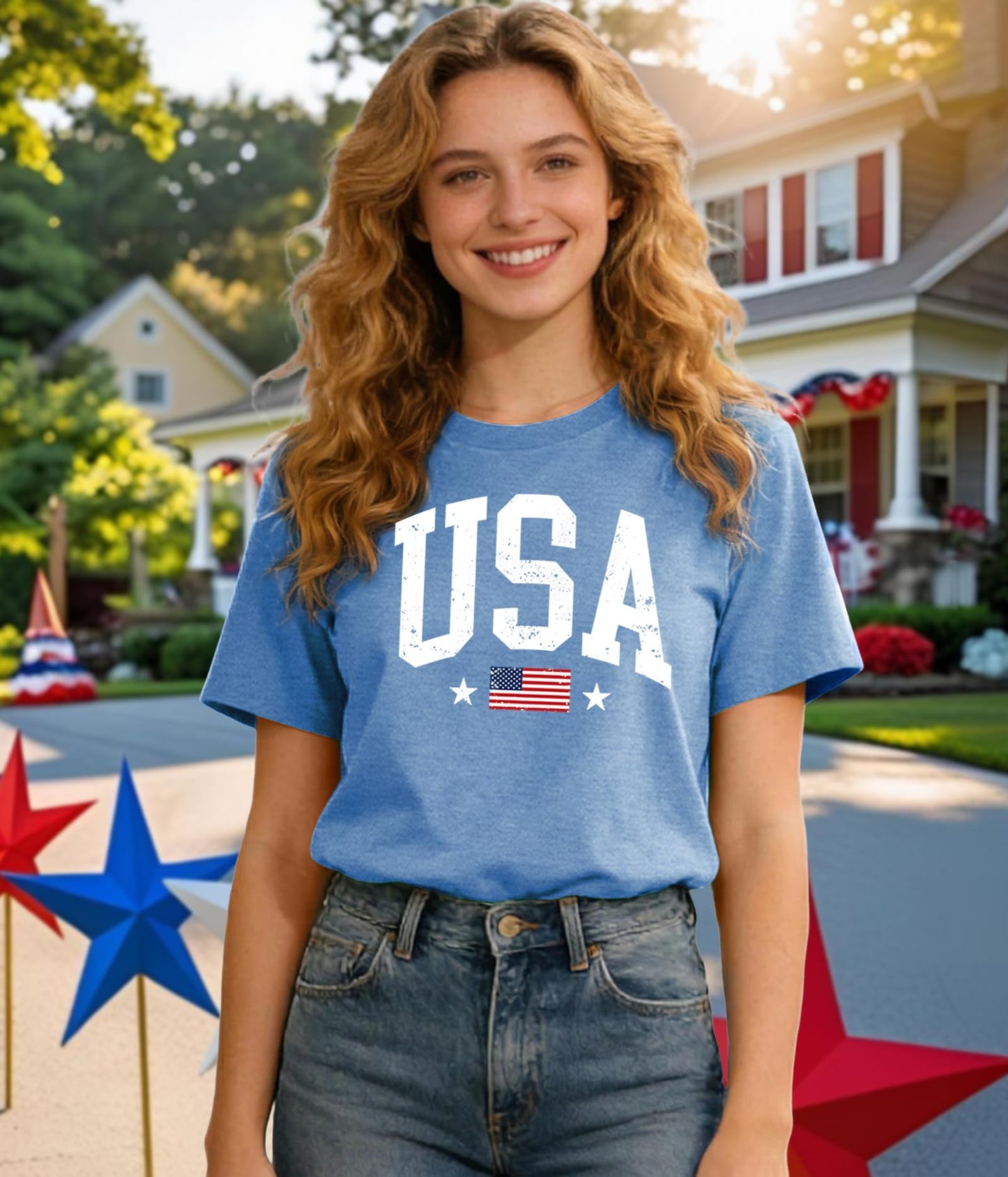 American Flag Shirts for Women 4th of July T-Shirts USA Graphic Tees Casual Blouse Tops