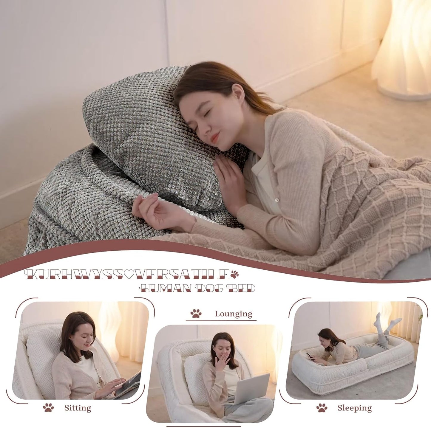 Upholstered Convertible Lounge Chair with 2 Soft Pillows