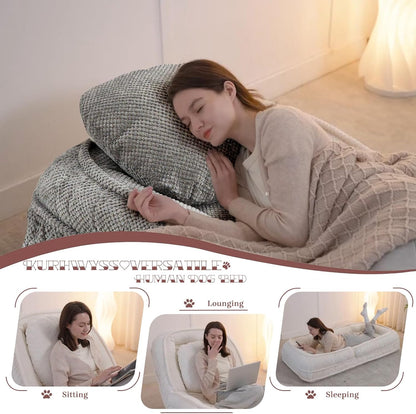Upholstered Convertible Lounge Chair with 2 Soft Pillows
