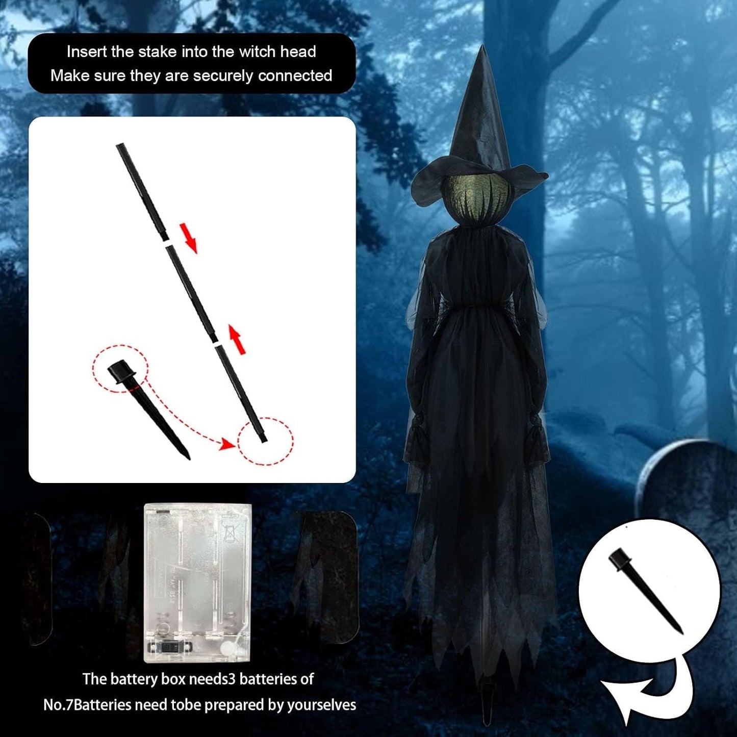 Halloween Witch Decorations Outdoor - 5 FT Set of 3 Light Up Holding Hands Witches Stakes with Glowing Faces, Sound-Activated Screaming Sensor, Waterproof Life Size Scary Halloween Yard Decorations