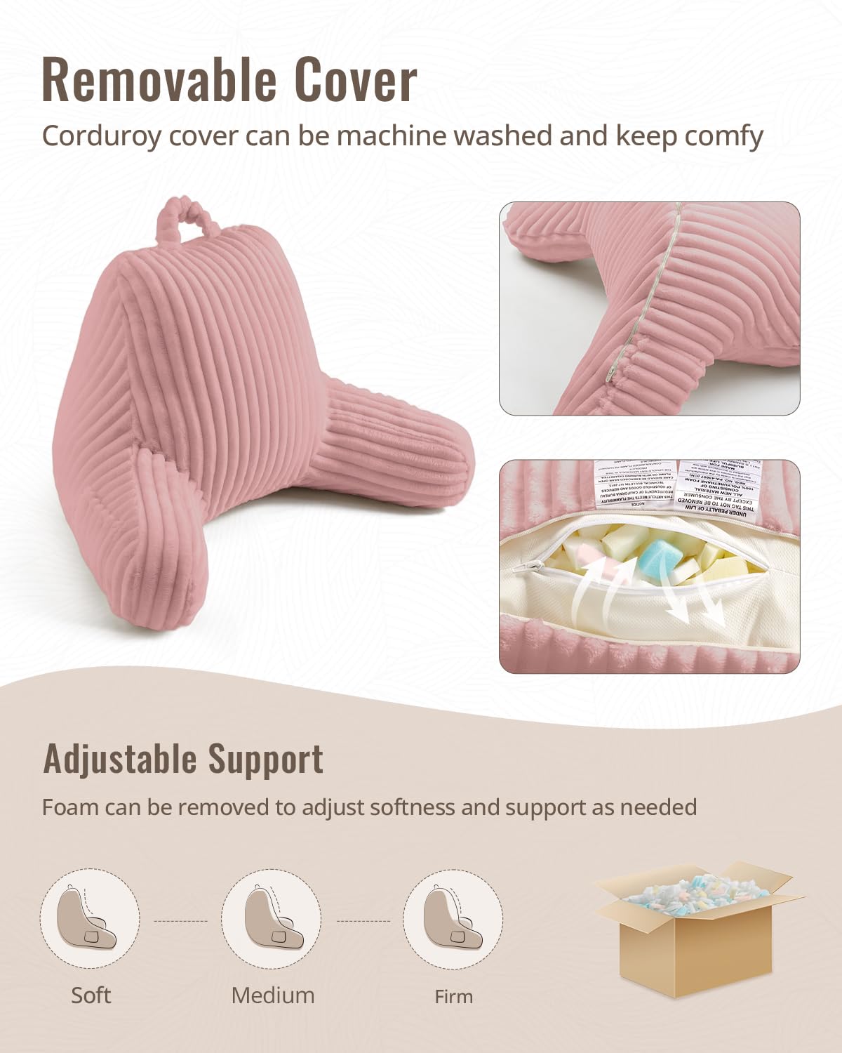 Blissful Diary Reading Pillow, Backrest Pillow with Shredded Memory Foam
