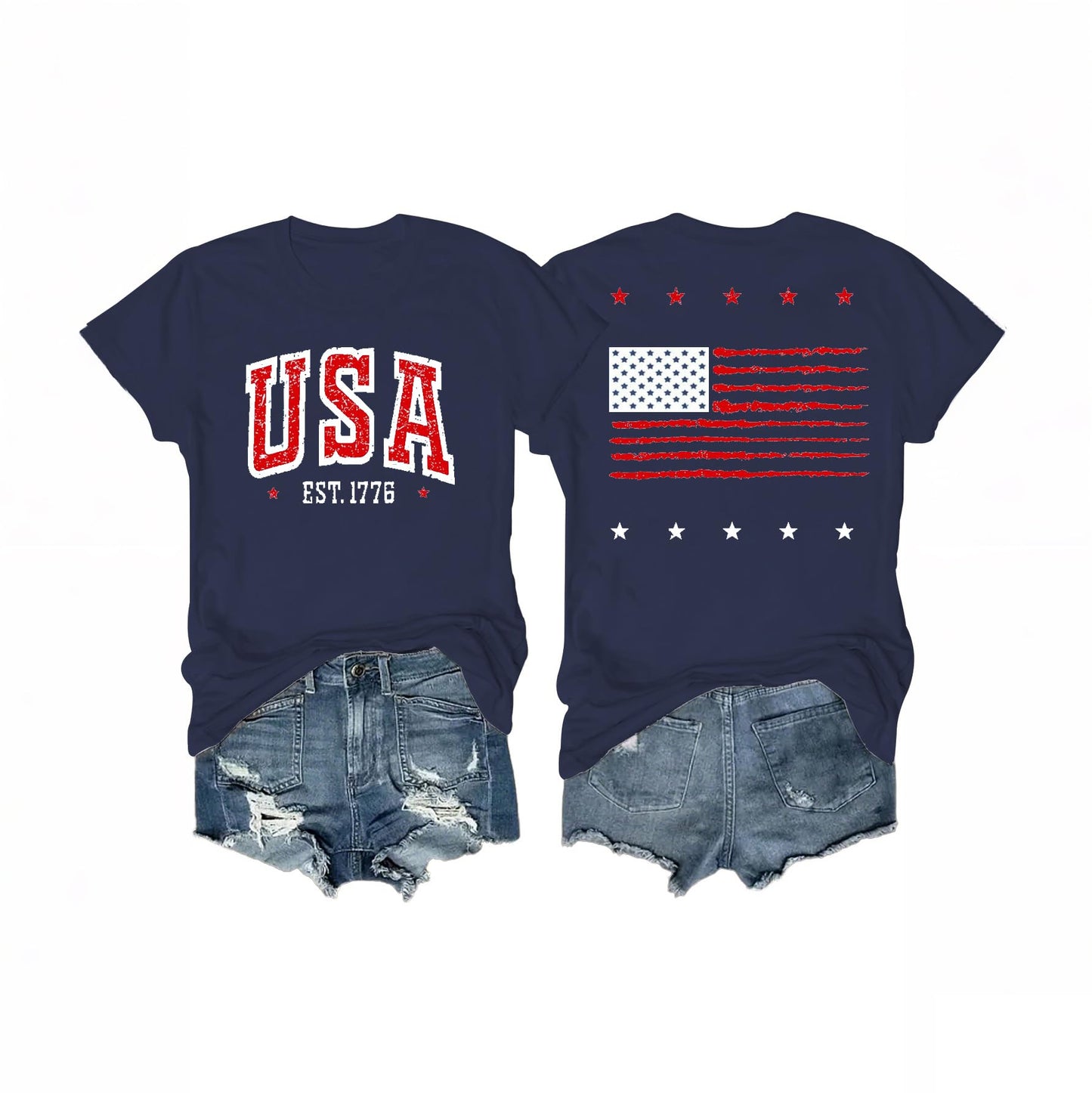 Women's 4th of July Outfits USA Shirt Memorial Day Red White and Blue Patriotic Shirts American Flag Graphic Tops
